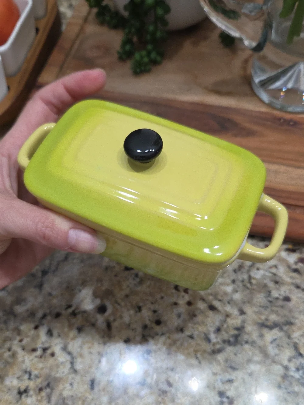 Mini Ceramic Oven-to-Table Casserole in Lime Green with Black Knob